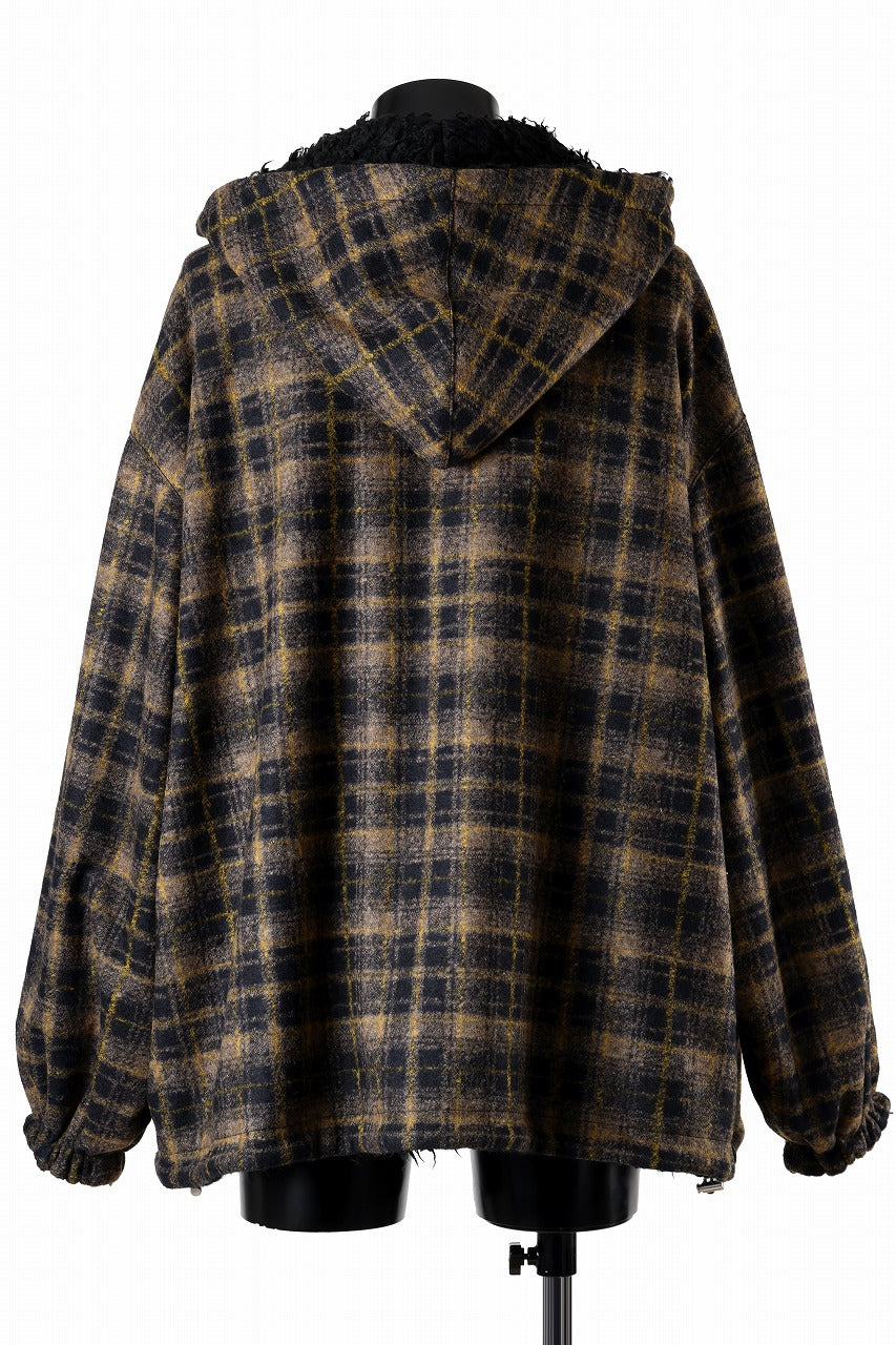 Load image into Gallery viewer, A.F ARTEFACT REVERSIBLE HALF ZIP HOODED BLOUOSN (BROWN CHECK×BLACK)