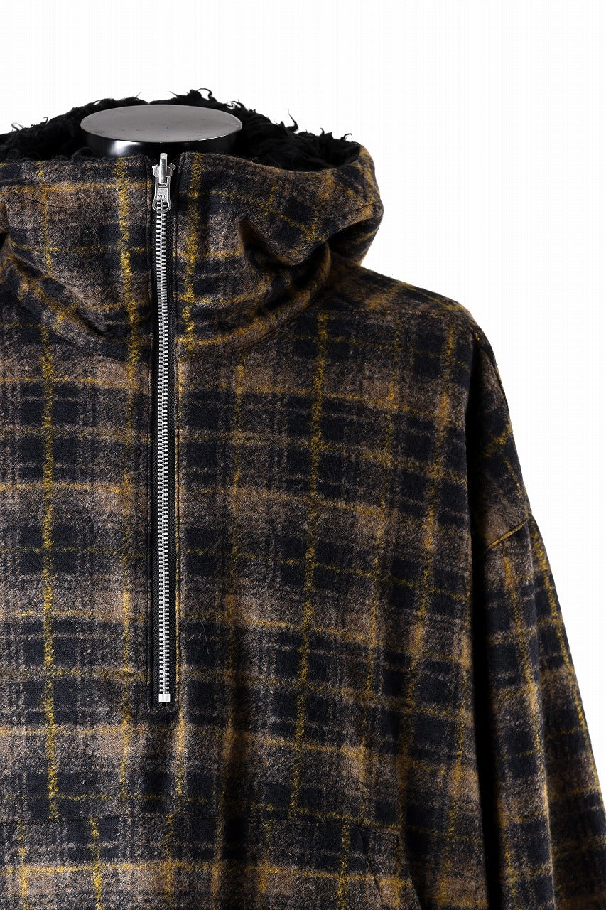 Load image into Gallery viewer, A.F ARTEFACT REVERSIBLE HALF ZIP HOODED BLOUOSN (BROWN CHECK×BLACK)