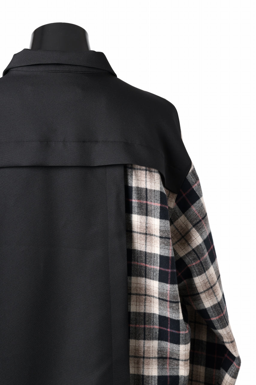 A.F ARTEFACT SNAPPED PANEL SWITCHING SHIRT (BLACK x KHAKI)