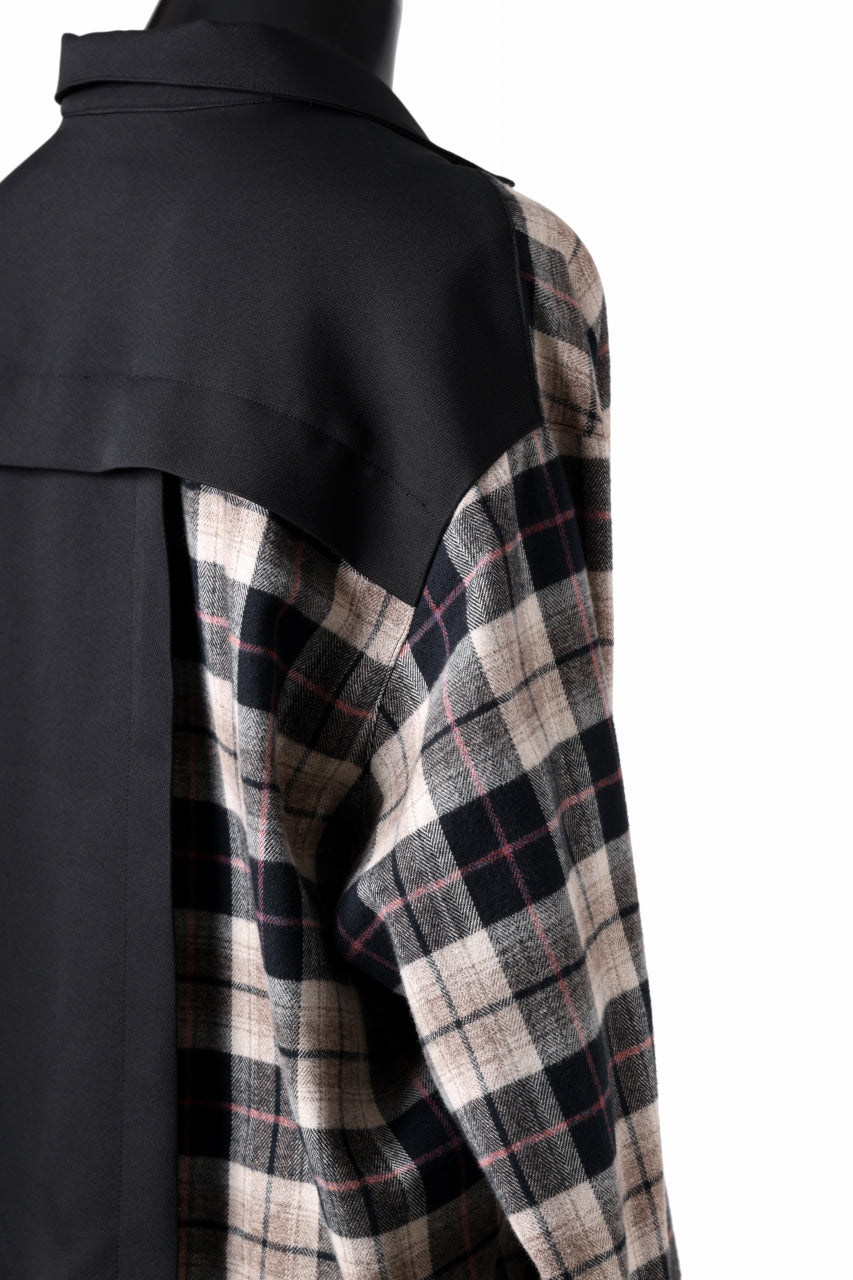 A.F ARTEFACT SNAPPED PANEL SWITCHING SHIRT (BLACK x KHAKI)