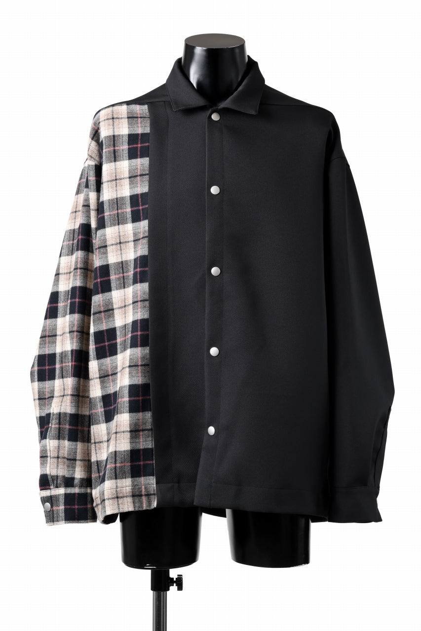 A.F ARTEFACT SNAPPED PANEL SWITCHING SHIRT (BLACK x KHAKI)