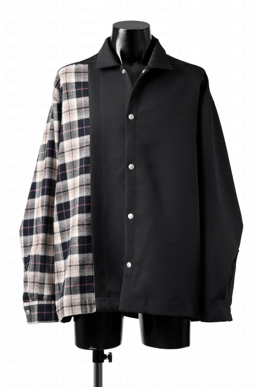 A.F ARTEFACT SNAPPED PANEL SWITCHING SHIRT (BLACK x KHAKI)