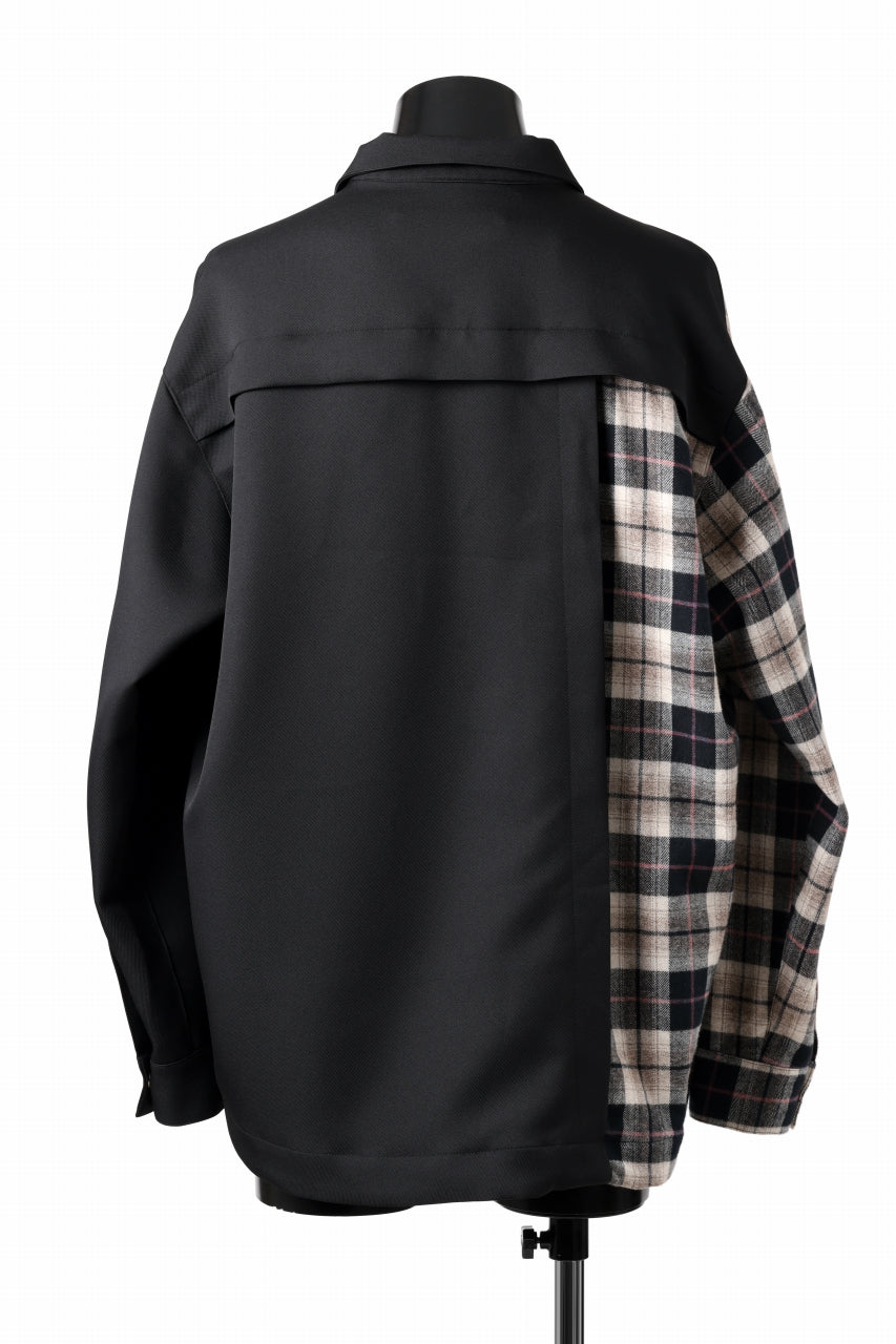 A.F ARTEFACT SNAPPED PANEL SWITCHING SHIRT (BLACK x KHAKI)