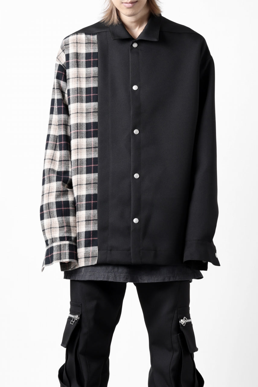 A.F ARTEFACT SNAPPED PANEL SWITCHING SHIRT (BLACK x KHAKI)