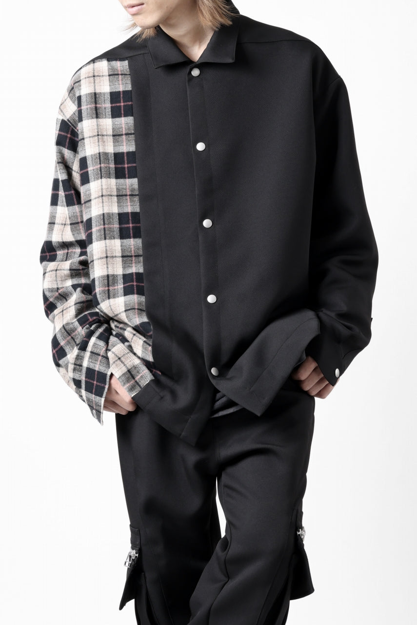 A.F ARTEFACT SNAPPED PANEL SWITCHING SHIRT (BLACK x KHAKI)