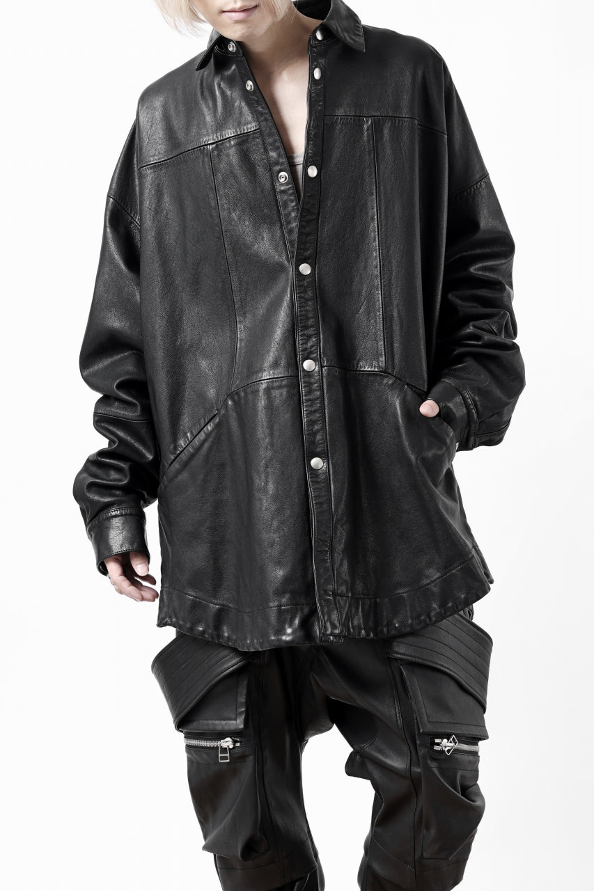 A.F ARTEFACT SNAPPED COCOON SHIRT-JACKET / SOFT GOAT LEATHER (BLACK)