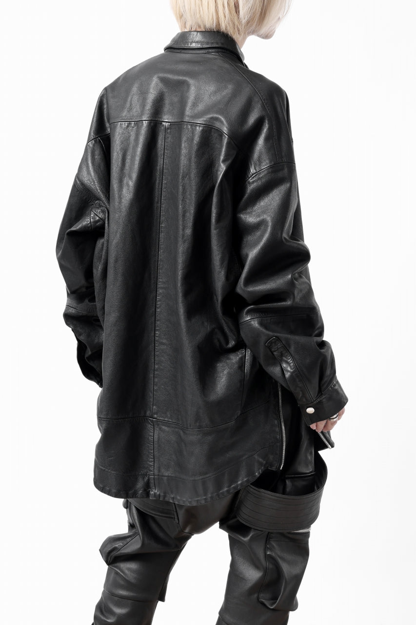 A.F ARTEFACT SNAPPED COCOON SHIRT-JACKET / SOFT GOAT LEATHER (BLACK)