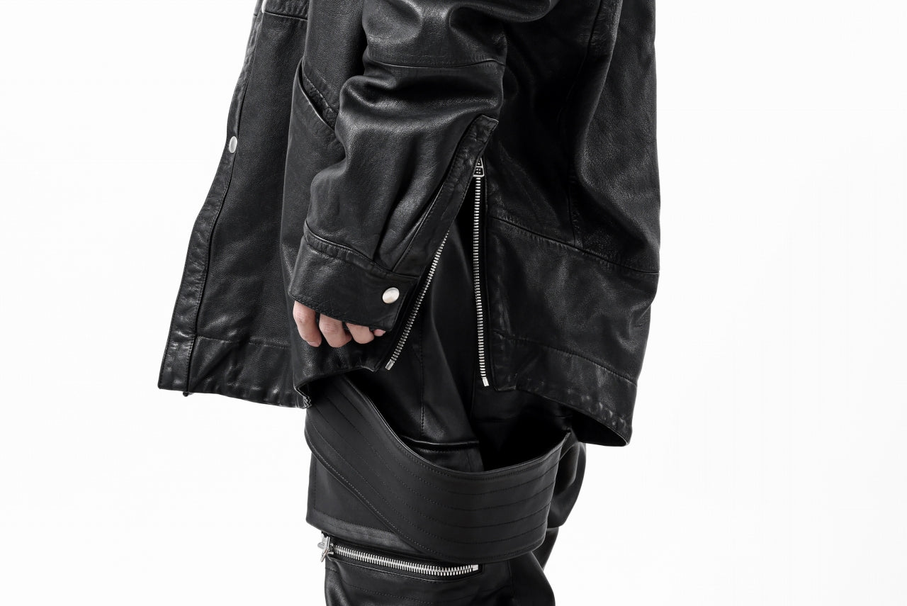 A.F ARTEFACT SNAPPED COCOON SHIRT-JACKET / SOFT GOAT LEATHER (BLACK)