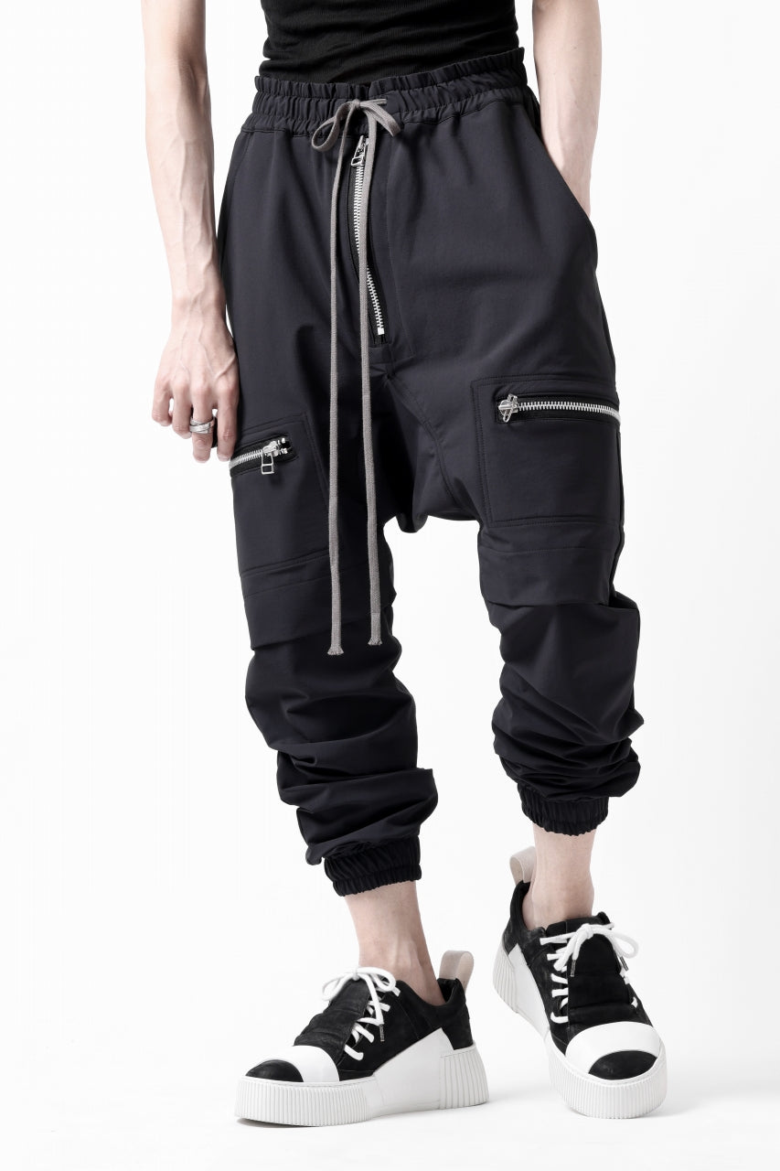 A.F ARTEFACT FRONT ZIP SARROUEL EASY PANTS / STRETCH NYLON (BLACK)