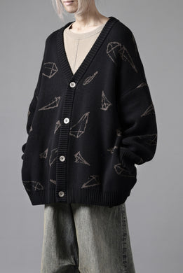 A.F ARTEFACT PYRA PATTERN COTTON KNIT CARDIGAN (BLACK x BROWN)