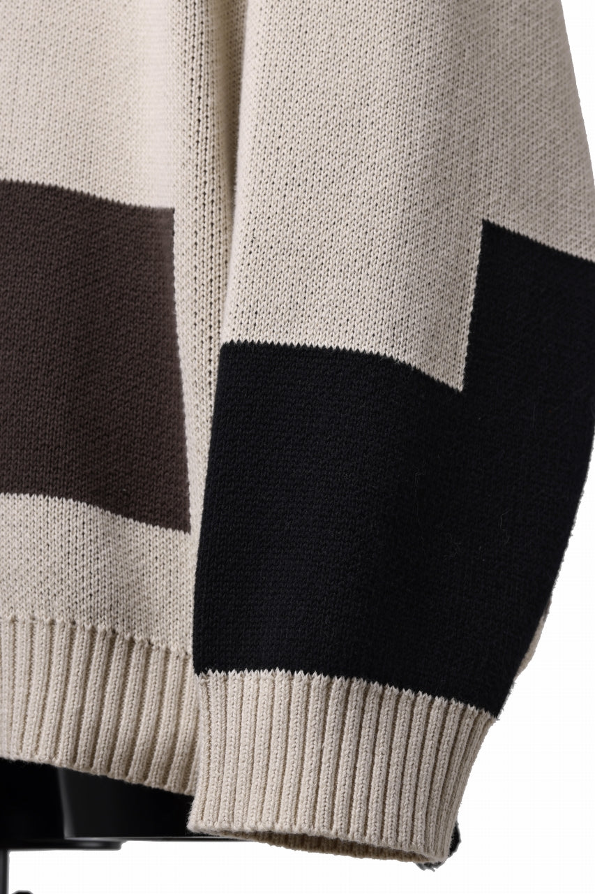 A.F ARTEFACT BLOCK-PANEL COTTON KNIT CARDIGAN /  (BLACK x GREY x BEIGE)