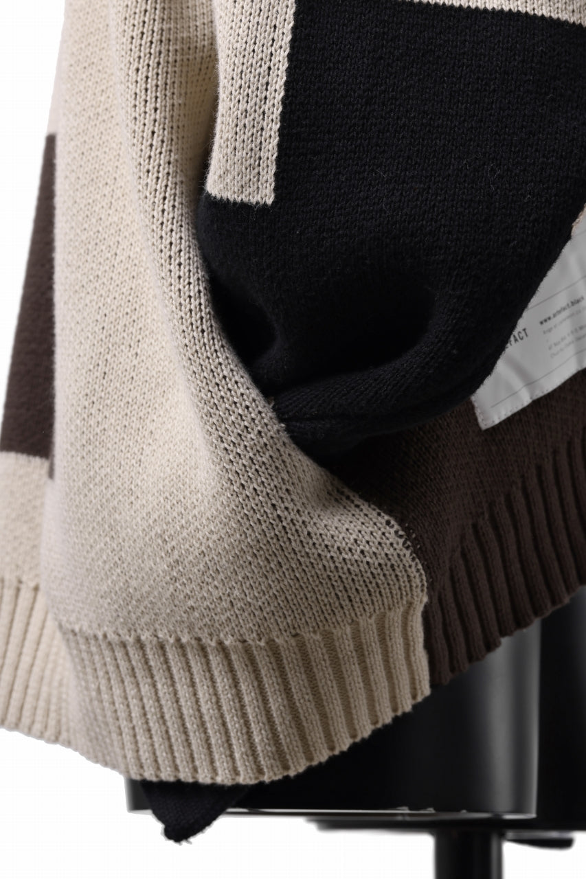 A.F ARTEFACT BLOCK-PANEL COTTON KNIT CARDIGAN /  (BLACK x GREY x BEIGE)