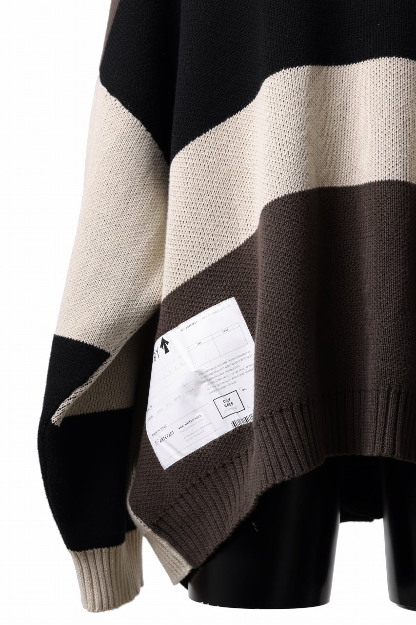 A.F ARTEFACT BLOCK-PANEL COTTON KNIT CARDIGAN /  (BLACK x GREY x BEIGE)