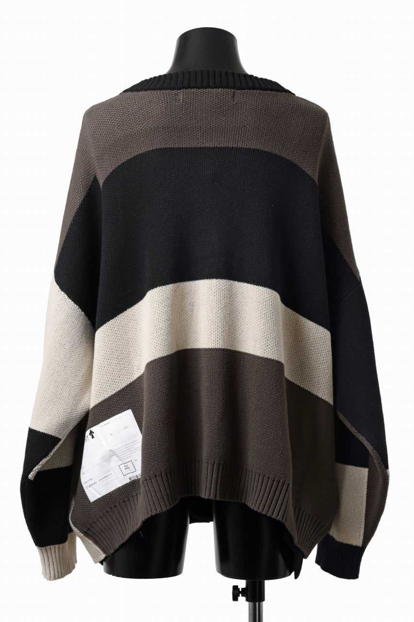 A.F ARTEFACT BLOCK-PANEL COTTON KNIT CARDIGAN /  (BLACK x GREY x BEIGE)