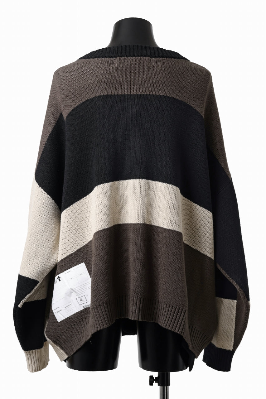 Load image into Gallery viewer, A.F ARTEFACT GEO PATTERN COTTON KNIT CARDIGAN /  (BLACK x GREY x BEIGE)