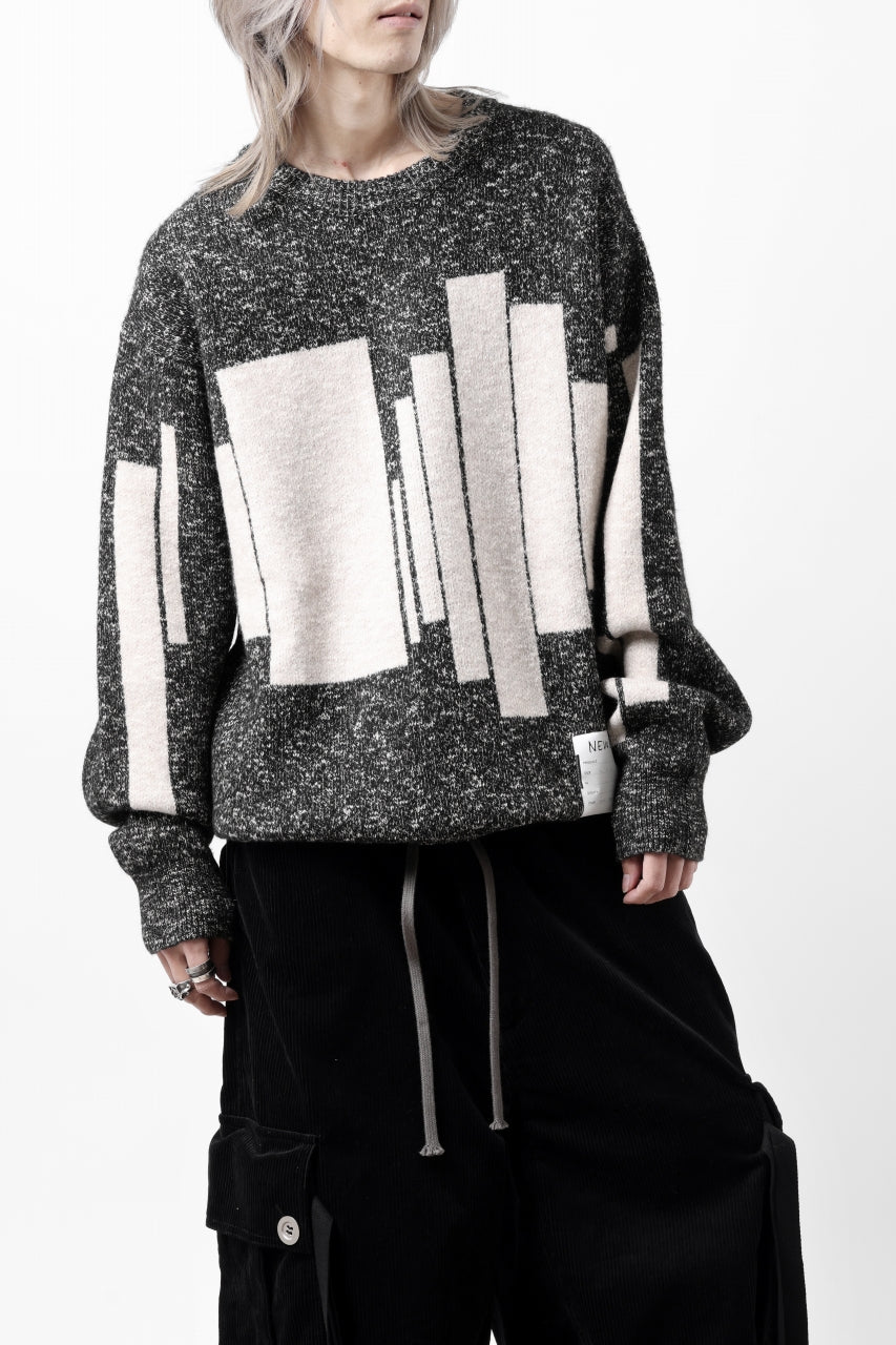 A.F ARTEFACT GEO PATTERN KNIT TOPS (GREY x BEIGE)