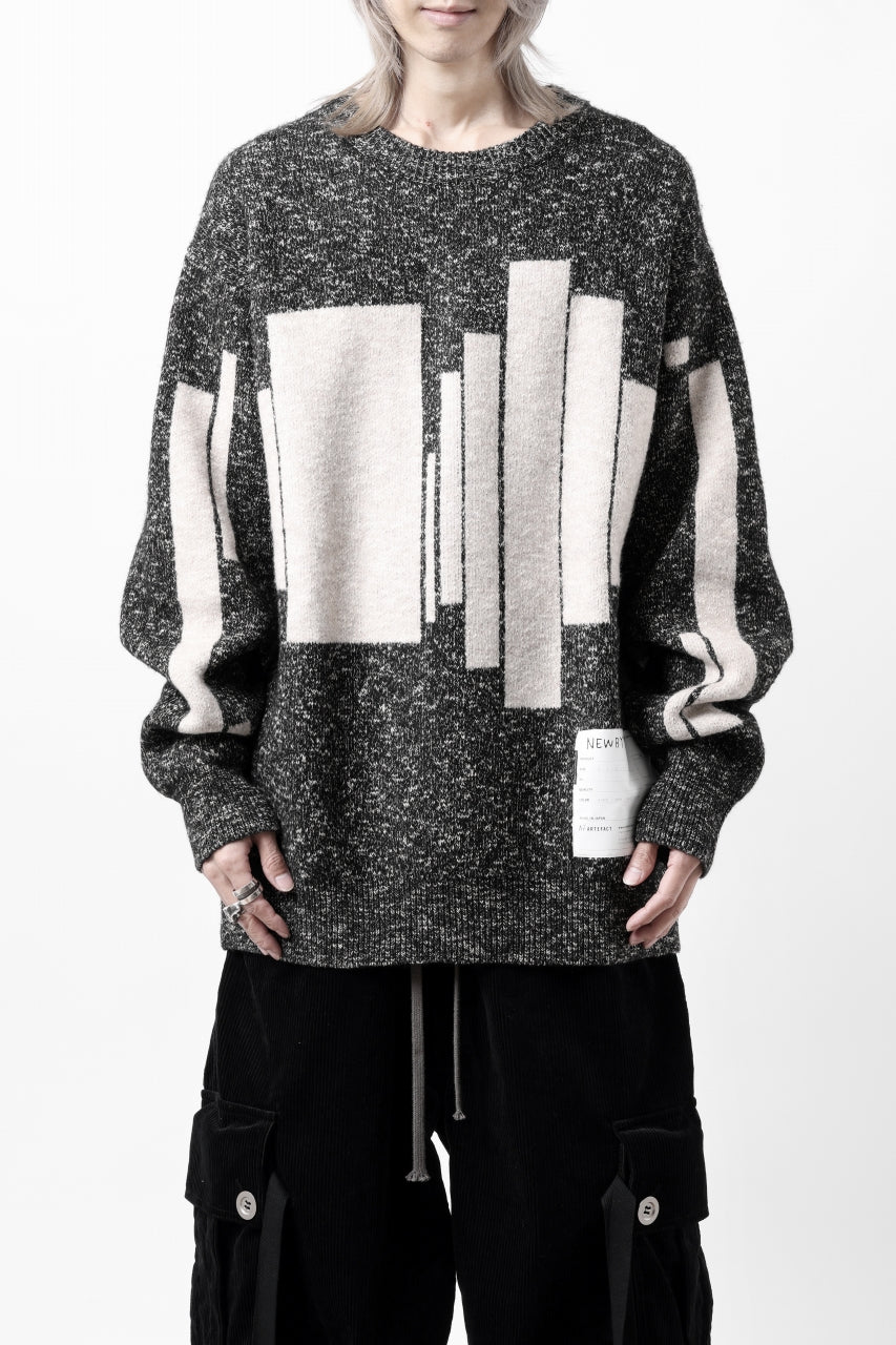 A.F ARTEFACT GEO PATTERN KNIT TOPS (GREY x BEIGE)