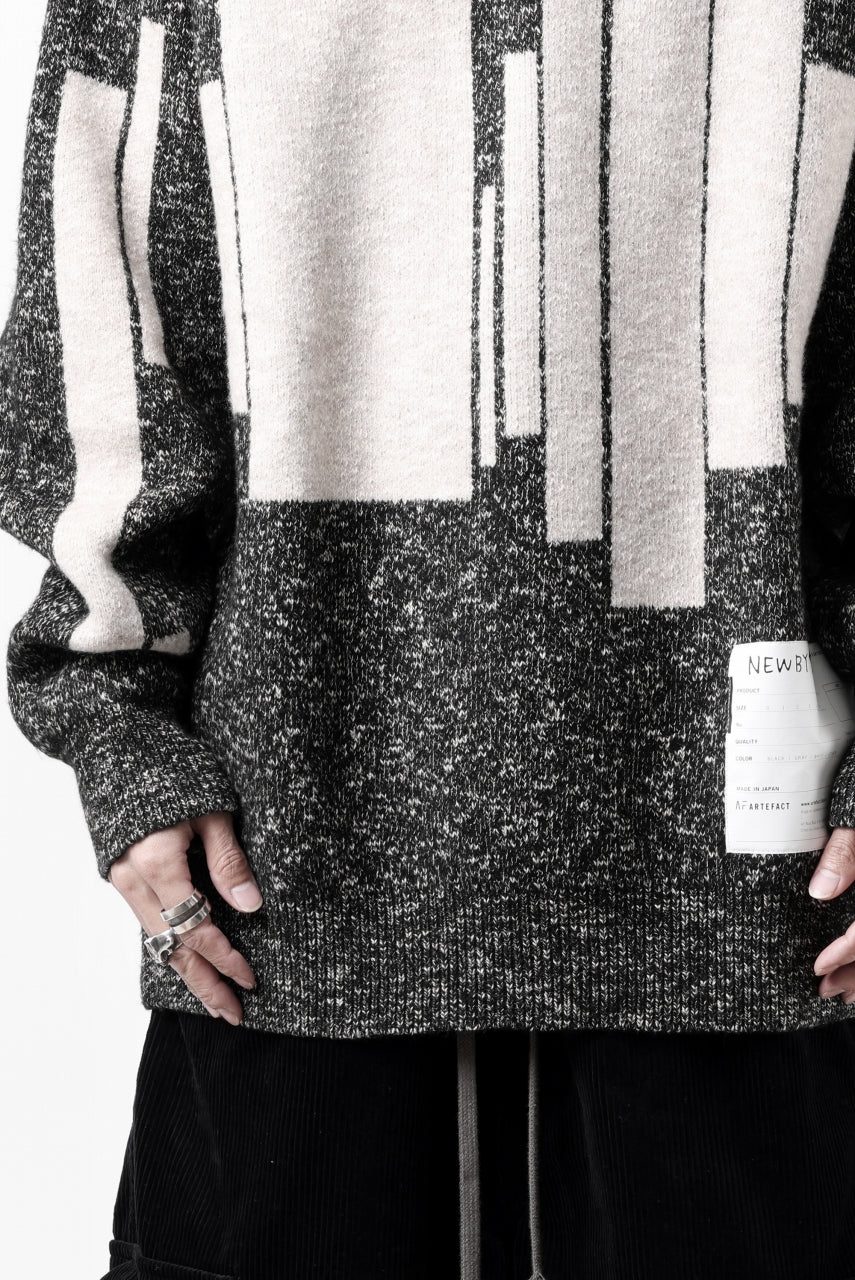 画像をギャラリービューアに読み込む, A.F ARTEFACT GEO PATTERN KNIT TOPS (GREY x BEIGE)