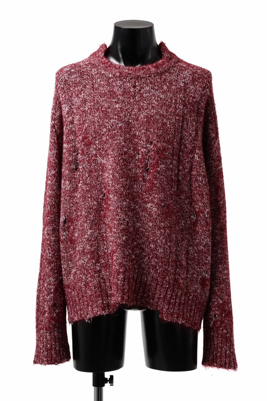 A.F ARTEFACT DAMAGED KNIT TOPS / MELANGE WOOL (RED MIX)