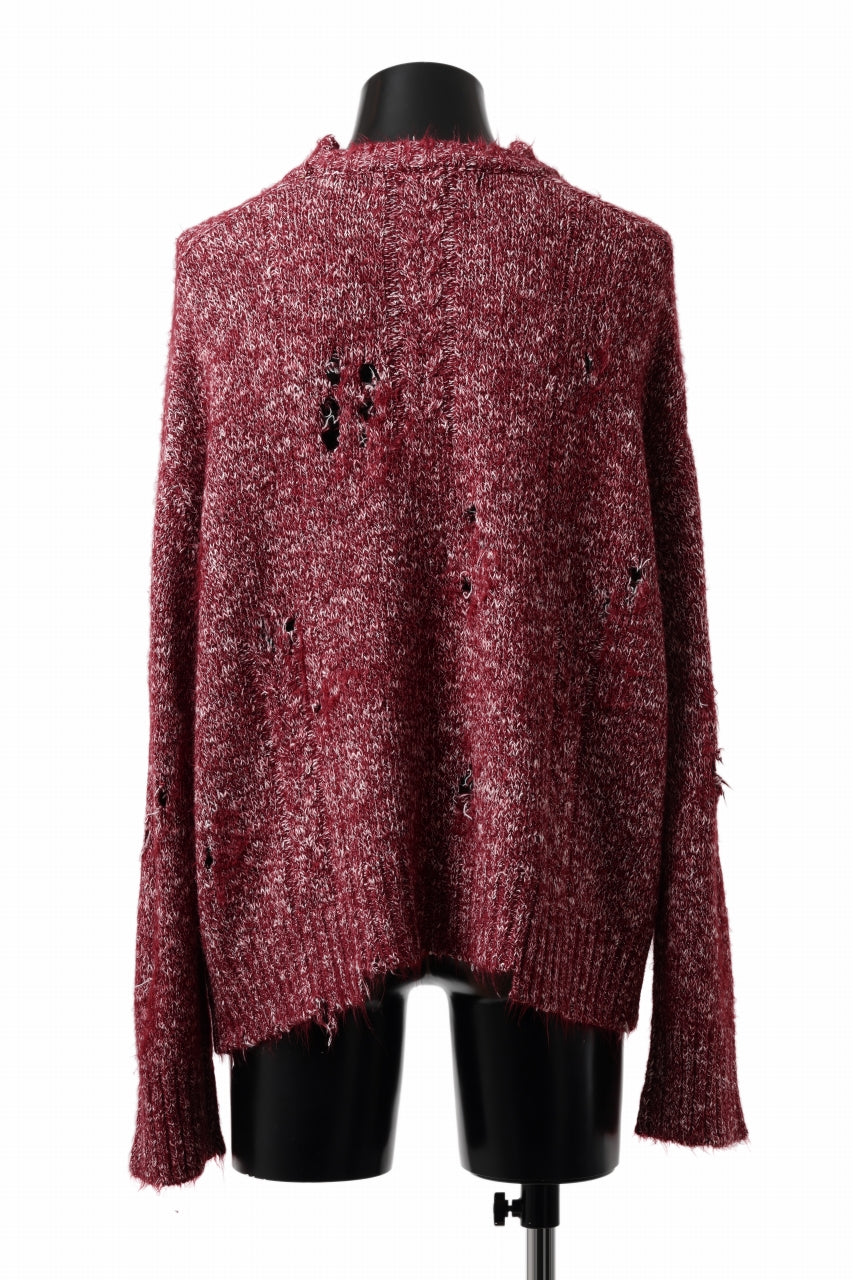 Load image into Gallery viewer, A.F ARTEFACT DAMAGED KNIT TOPS / MELANGE WOOL (RED MIX)