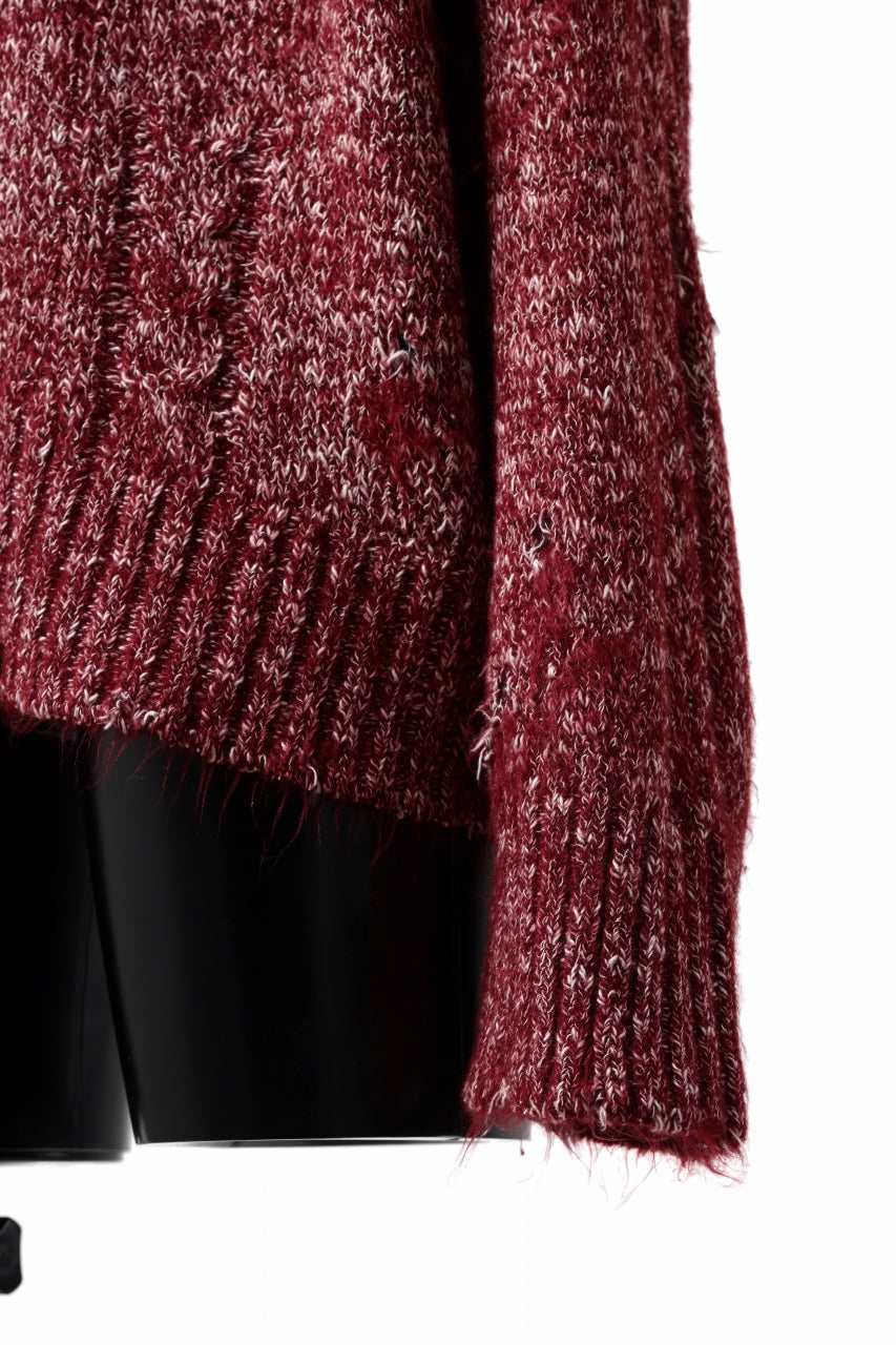 Load image into Gallery viewer, A.F ARTEFACT DAMAGED KNIT TOPS / MELANGE WOOL (RED MIX)