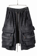 A.F ARTEFACT LOWCROTCH MILITARY WIDE SHORTS / FADED AGING DENIM (BLACK)