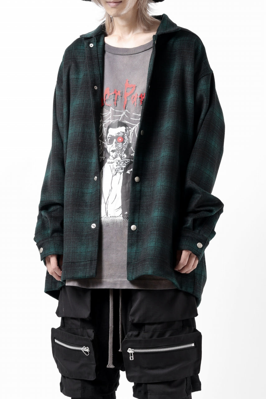 A.F ARTEFACT SNAPPED OVER SHIRT / OMBRE FLANNEL (BLACK x KHAKI)