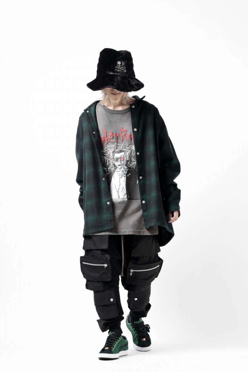 A.F ARTEFACT SNAPPED OVER SHIRT / OMBRE FLANNEL (BLACK x KHAKI)の