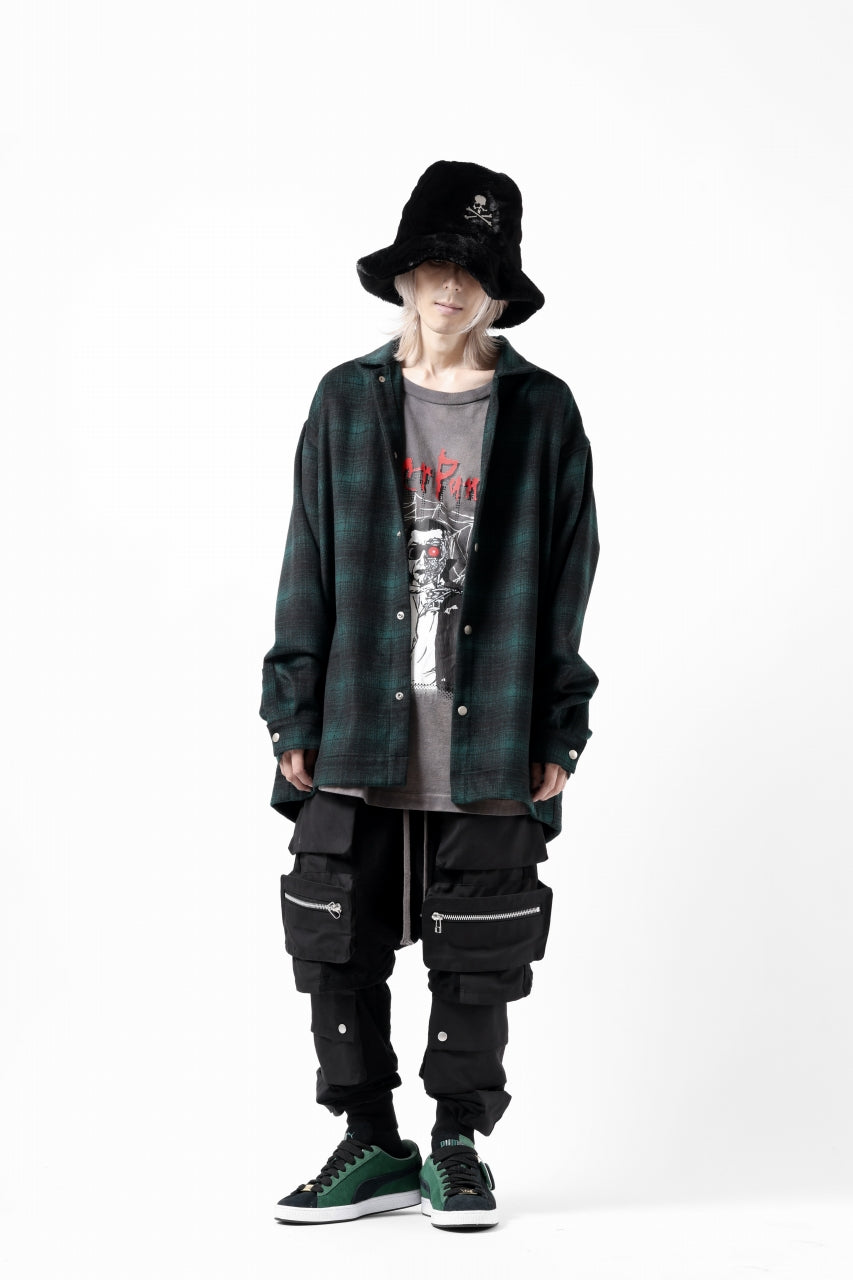 A.F ARTEFACT SNAPPED OVER SHIRT / OMBRE FLANNEL (BLACK x KHAKI)の