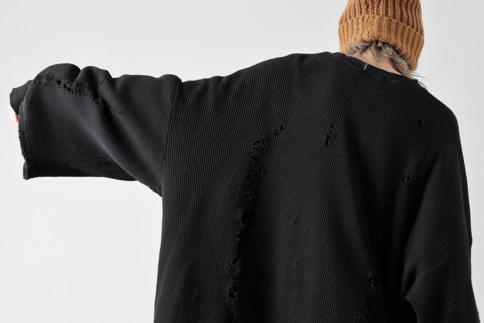 A.F ARTEFACT DAMAGE LAYERED PULLOVER / WAFFLE COTTON JERSEY (BLACK ...