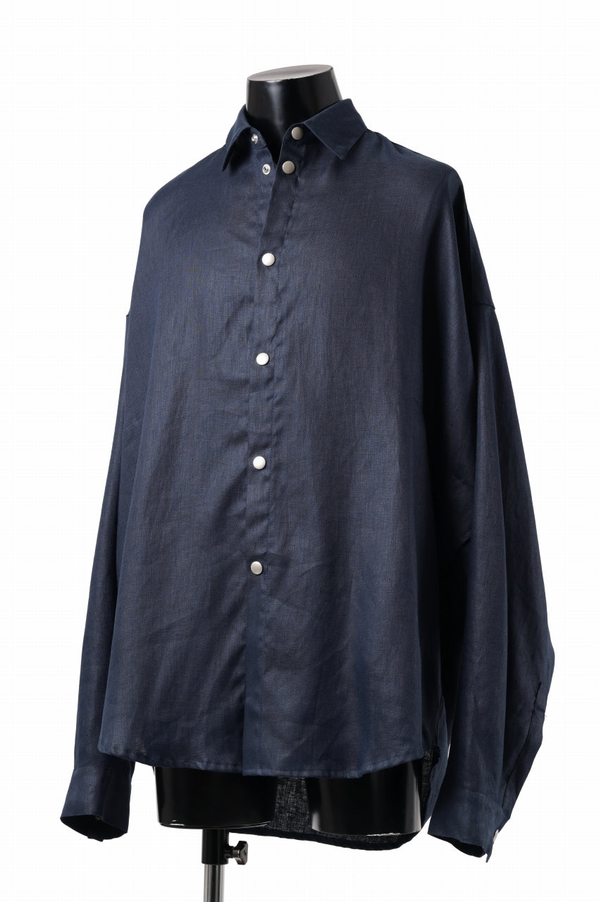 A.F ARTEFACT SNAPPED COCOON SHIRT / LINEN TWILL (NAVY)