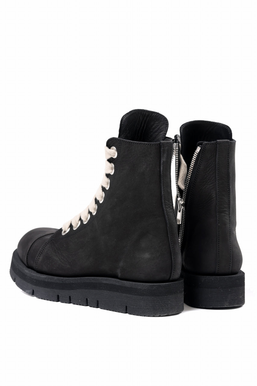A.F ARTEFACT x Portaille THICK LACE-UP SIDE ZIP BOOTS / OILED NUBUCK (BLACK)