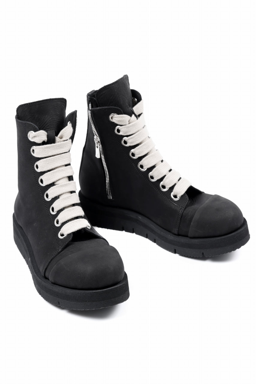 A.F ARTEFACT x Portaille THICK LACE-UP SIDE ZIP BOOTS / OILED NUBUCK (BLACK)