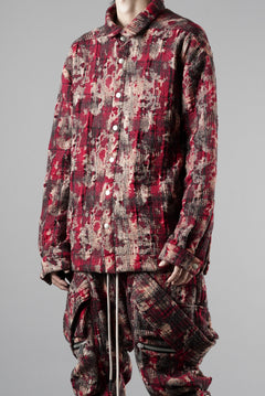 画像をギャラリービューアに読み込む, A.F ARTEFACT SNAPPED SHIRT / JACQUARD ABSTRACT PATTERN (RED)