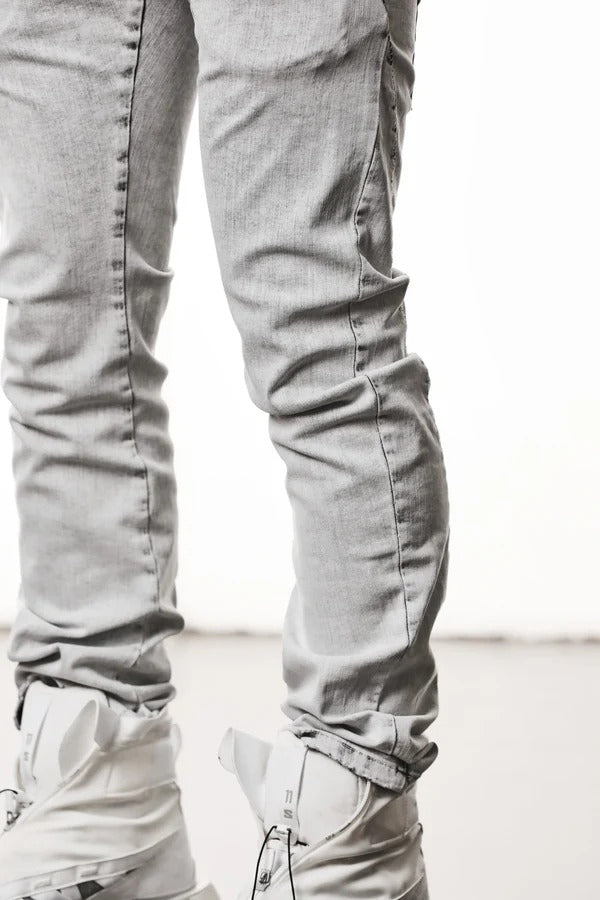 画像をギャラリービューアに読み込む, thom/krom SLIM FIT DENIM TROUSERS / ACID BLEECH - SCAR STITCH (LIGHT GREY)