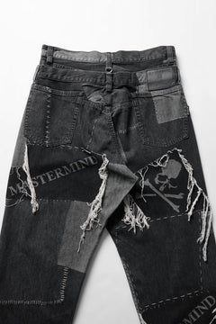 Load image into Gallery viewer, MASTERMIND WORLD PATCHWORK JACQUARD STRAIGHT DENIM PANTS (BLACK)