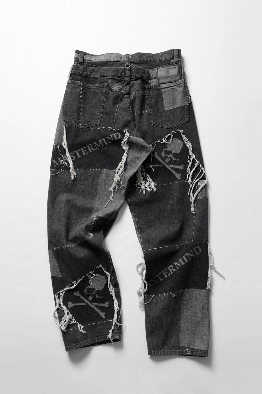 Load image into Gallery viewer, MASTERMIND WORLD PATCHWORK JACQUARD STRAIGHT DENIM PANTS (BLACK)