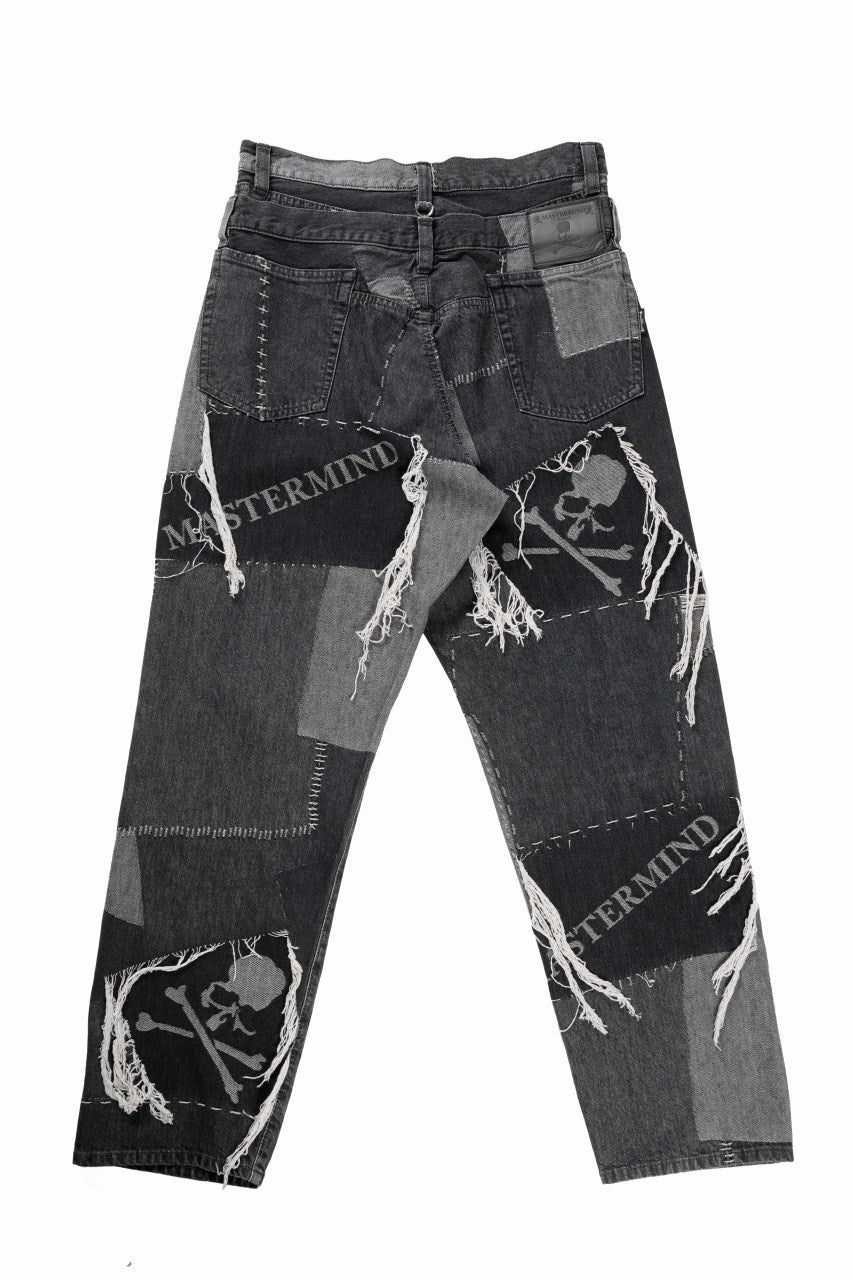 Load image into Gallery viewer, MASTERMIND WORLD PATCHWORK JACQUARD STRAIGHT DENIM PANTS (BLACK)