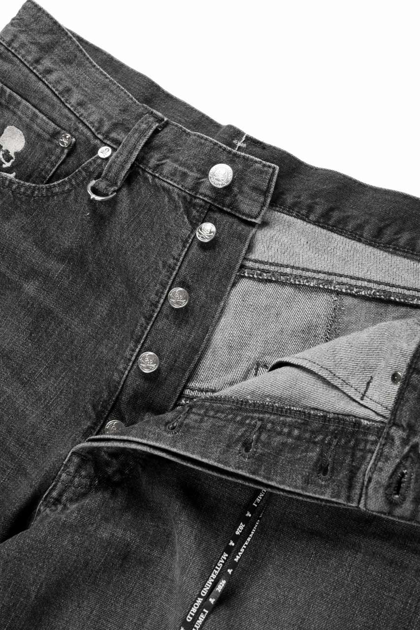 Load image into Gallery viewer, MASTERMIND WORLD PATCHWORK JACQUARD STRAIGHT DENIM PANTS (BLACK)