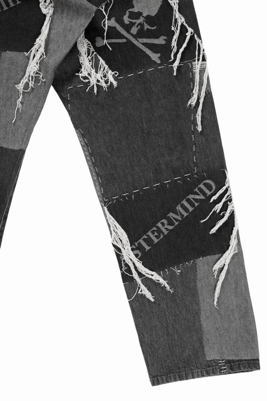 Load image into Gallery viewer, MASTERMIND WORLD PATCHWORK JACQUARD STRAIGHT DENIM PANTS (BLACK)