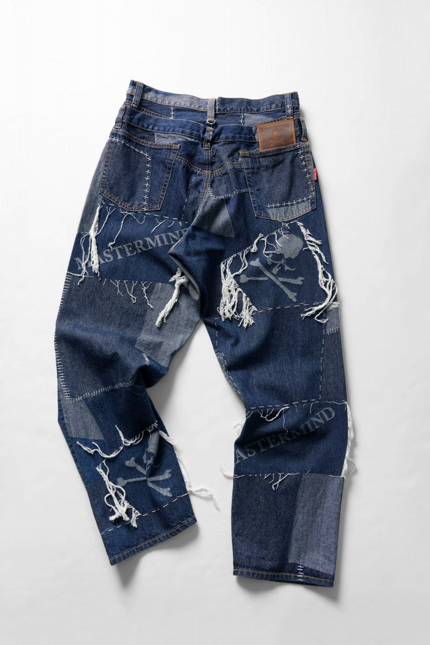 Load image into Gallery viewer, MASTERMIND WORLD PATCHWORK JACQUARD STRAIGHT DENIM PANTS (INDIGO)