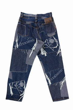 Load image into Gallery viewer, MASTERMIND WORLD PATCHWORK JACQUARD STRAIGHT DENIM PANTS (INDIGO)