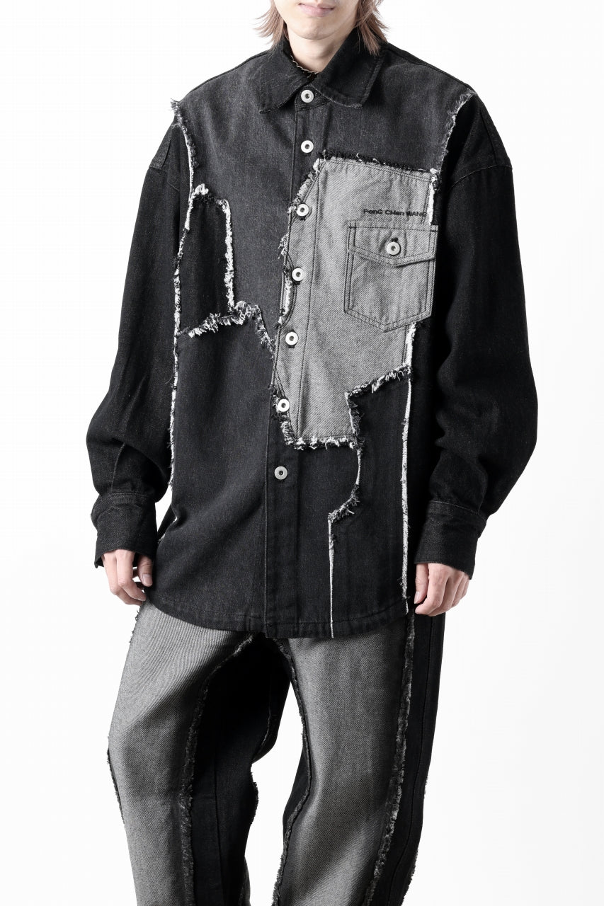 Feng Chen Wang RAW EDGE PATCHWORK DENIM SHIRT JACKET (BLACK)