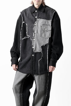 画像をギャラリービューアに読み込む, Feng Chen Wang RAW EDGE PATCHWORK DENIM SHIRT JACKET (BLACK)