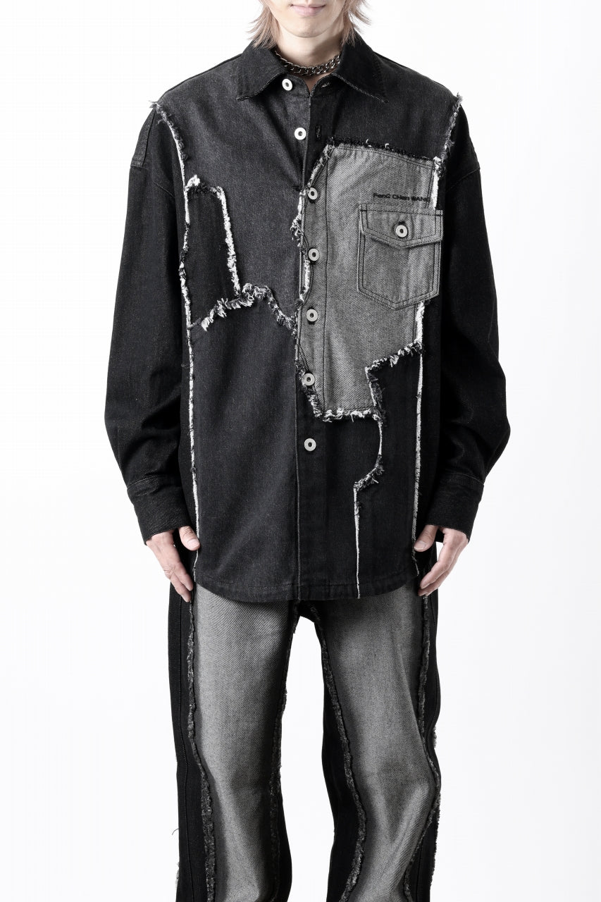 Feng Chen Wang RAW EDGE PATCHWORK DENIM SHIRT JACKET (BLACK)