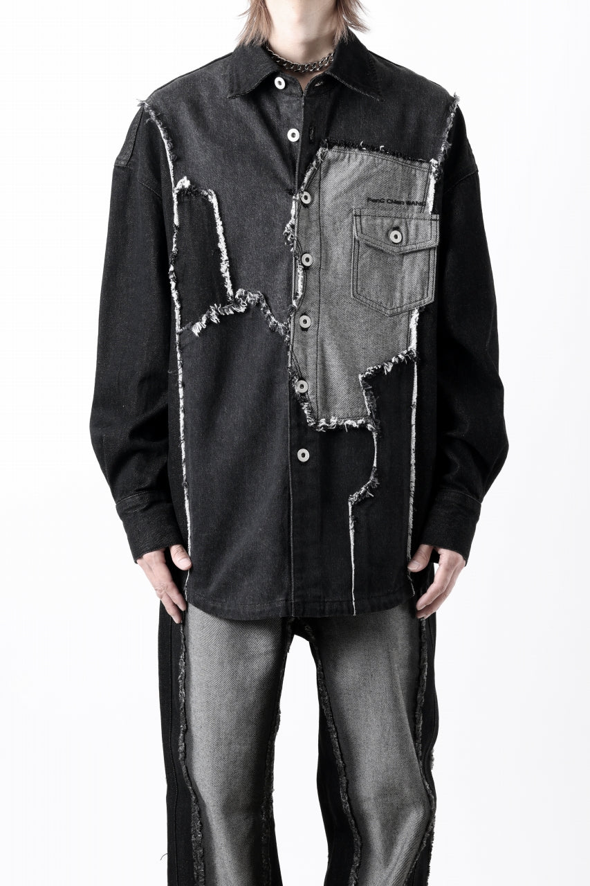 Feng Chen Wang RAW EDGE PATCHWORK DENIM SHIRT JACKET (BLACK)