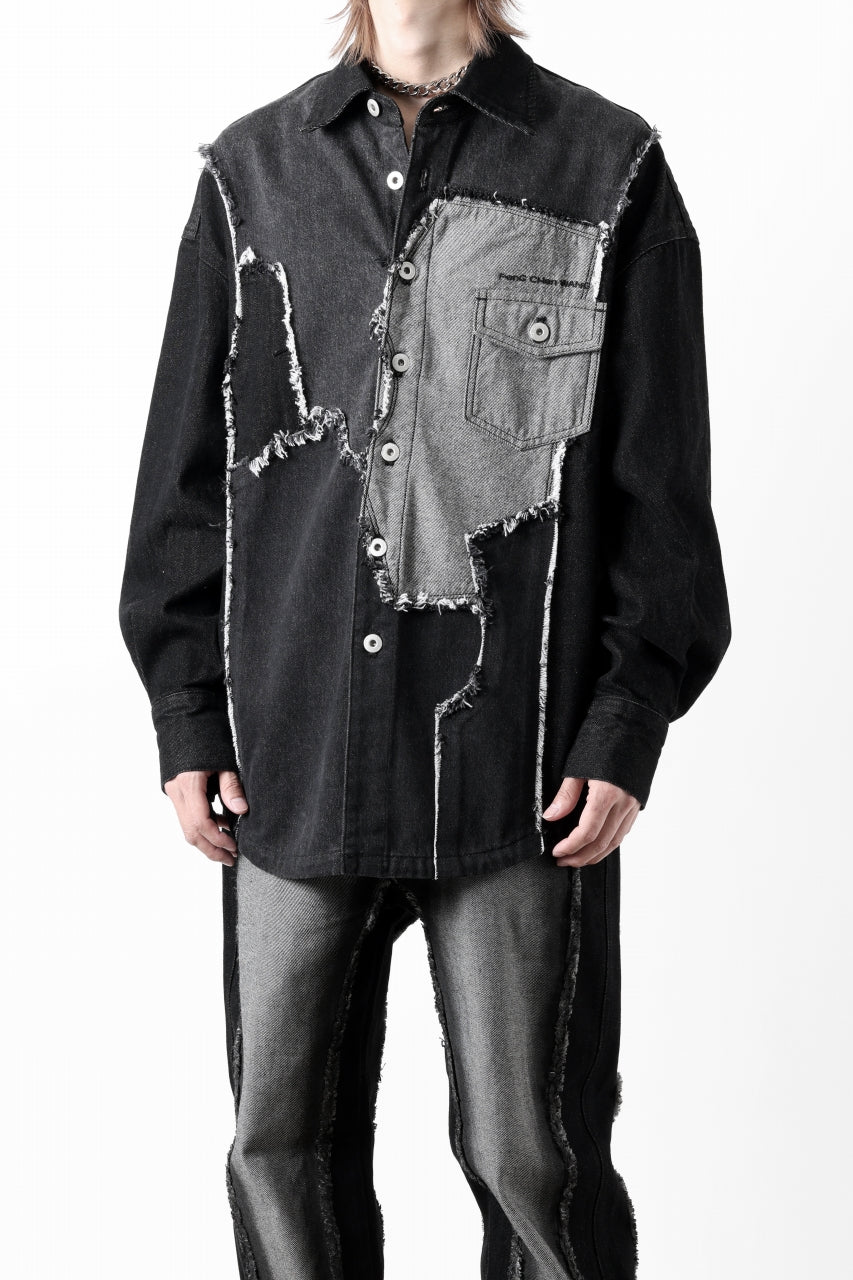 Feng Chen Wang RAW EDGE PATCHWORK DENIM SHIRT JACKET (BLACK)