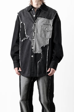 画像をギャラリービューアに読み込む, Feng Chen Wang RAW EDGE PATCHWORK DENIM SHIRT JACKET (BLACK)