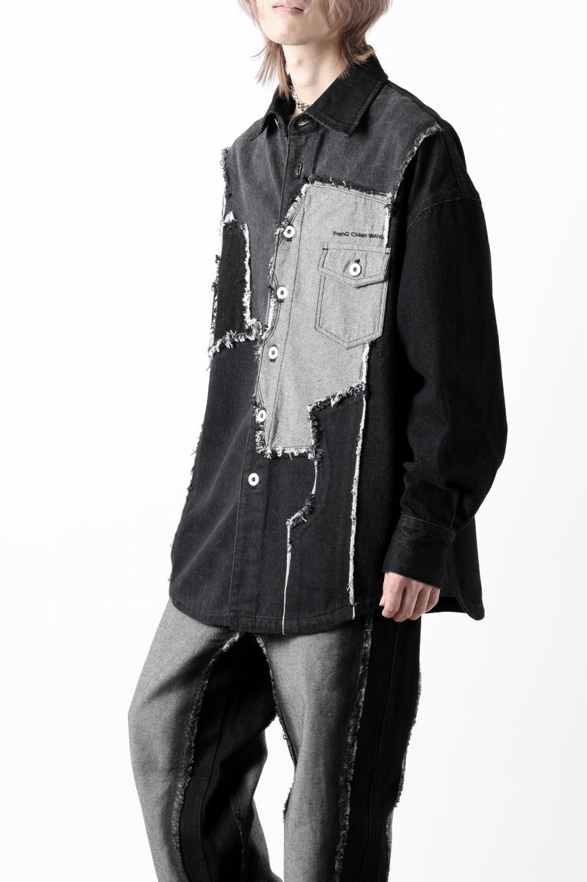 Feng Chen Wang RAW EDGE PATCHWORK DENIM SHIRT JACKET (BLACK)