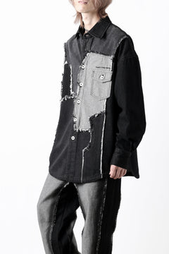 画像をギャラリービューアに読み込む, Feng Chen Wang RAW EDGE PATCHWORK DENIM SHIRT JACKET (BLACK)